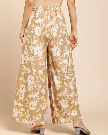 Women's Cotton Printed Loose Fit Flared Wide Leg Palazzo Pants