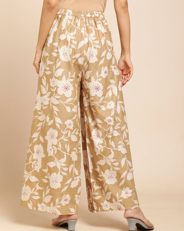 Women's Cotton Printed Loose Fit Flared Wide Leg Palazzo Pants