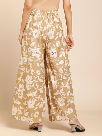Women's Cotton Printed Loose Fit Flared Wide Leg Palazzo Pants
