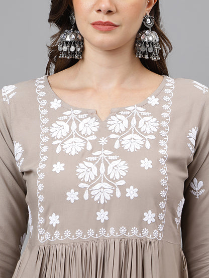 Rayon Anarkali Lucknowi Chikankari Ethnic Wear Kurta