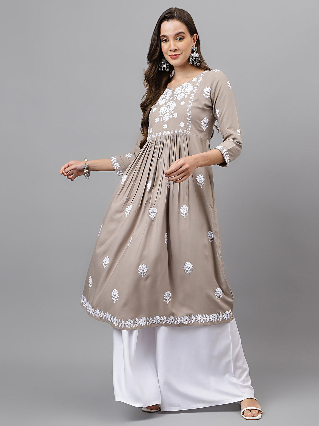 Rayon Anarkali Lucknowi Chikankari Ethnic Wear Kurta