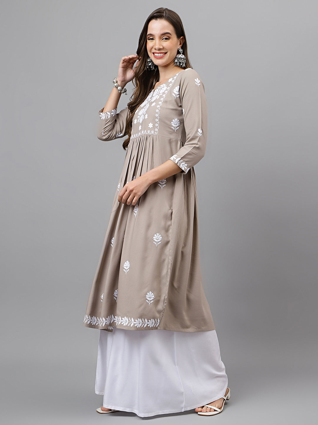 RATAN Women's Rayon Anarkali Lucknowi Chikankari Ethnic Wear Kurta