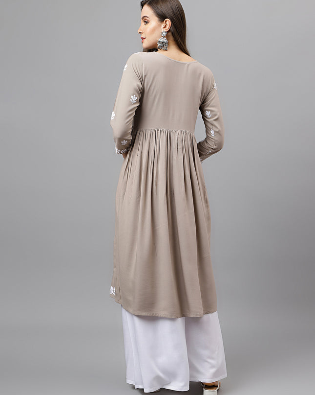 Rayon Anarkali Lucknowi Chikankari Ethnic Wear Kurta