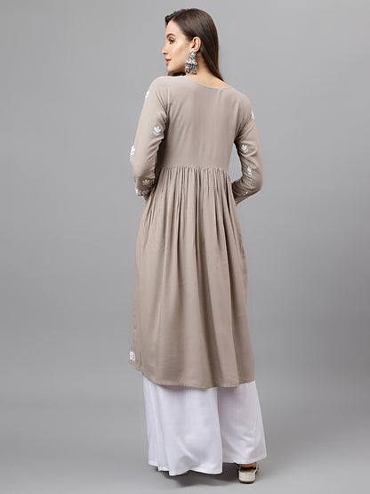 RATAN Women's Rayon Anarkali Lucknowi Chikankari Ethnic Wear Kurta