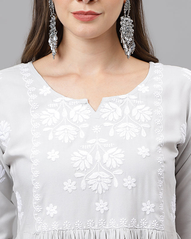 Rayon Anarkali Lucknowi Chikankari Ethnic Wear Kurta