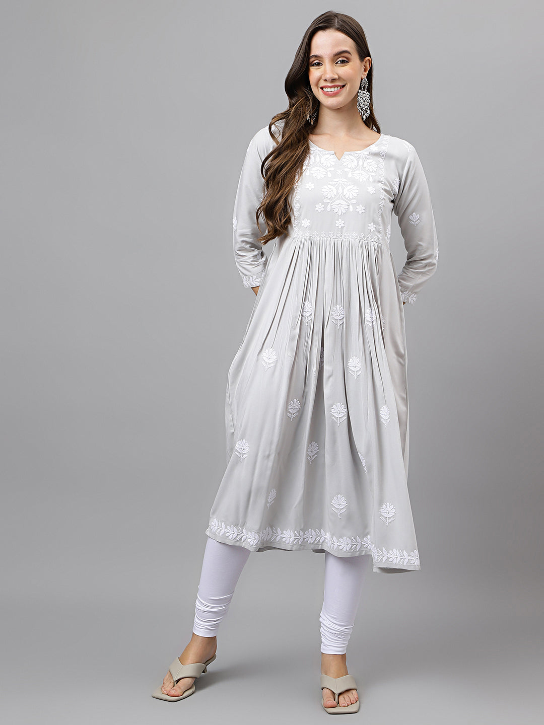 RATAN Women's Rayon Anarkali Lucknowi Chikankari Ethnic Wear Kurta