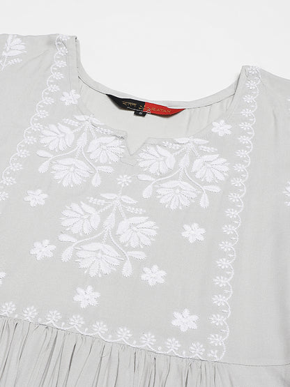 Rayon Anarkali Lucknowi Chikankari Ethnic Wear Kurta