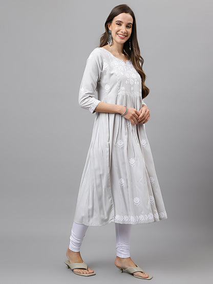 RATAN Women's Rayon Anarkali Lucknowi Chikankari Ethnic Wear Kurta