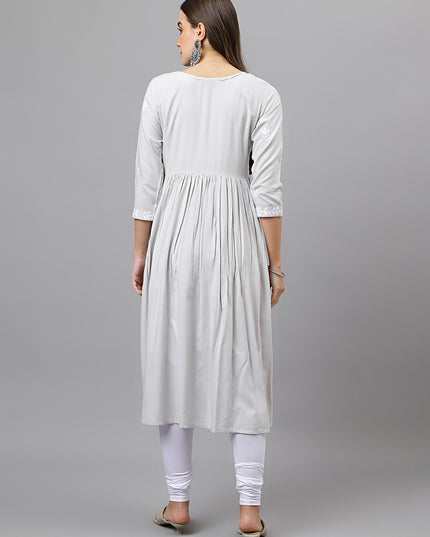 Rayon Anarkali Lucknowi Chikankari Ethnic Wear Kurta