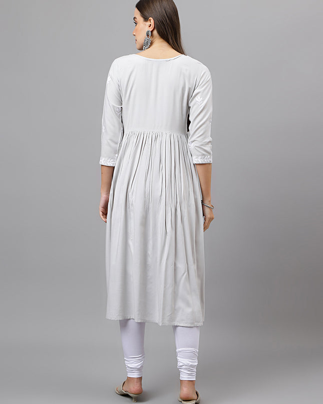 Rayon Anarkali Lucknowi Chikankari Ethnic Wear Kurta