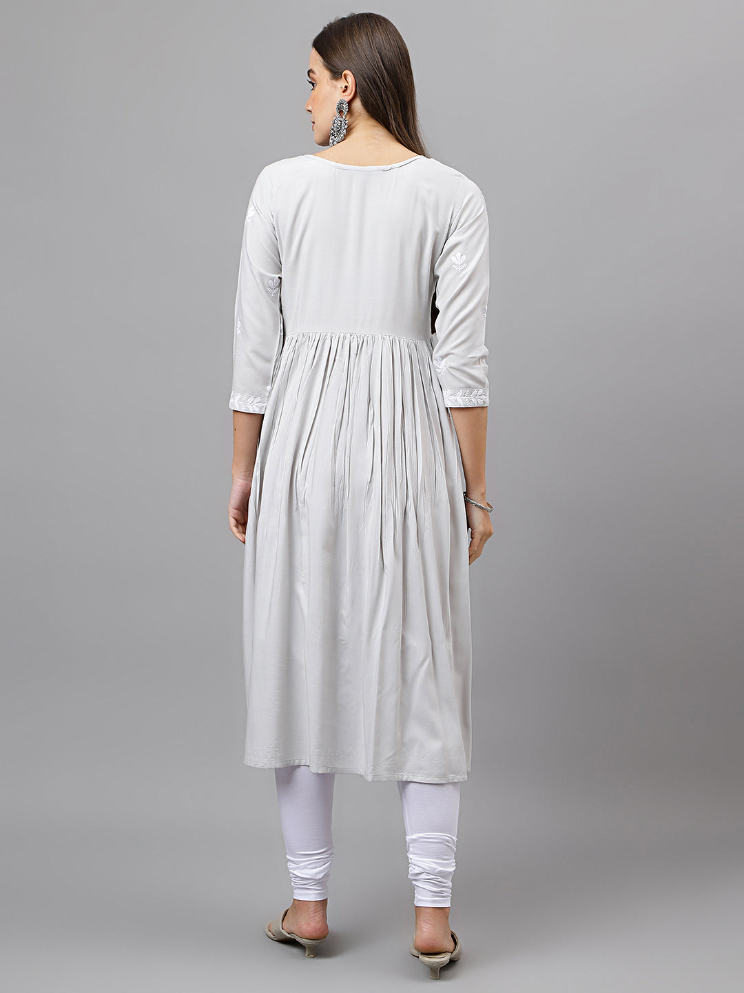 Rayon Anarkali Lucknowi Chikankari Ethnic Wear Kurta