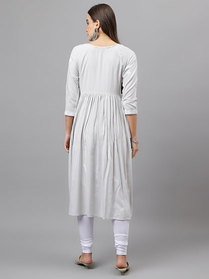 Rayon Anarkali Lucknowi Chikankari Ethnic Wear Kurta