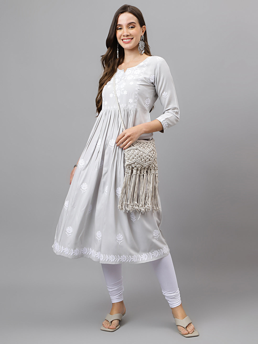 Rayon Anarkali Lucknowi Chikankari Ethnic Wear Kurta