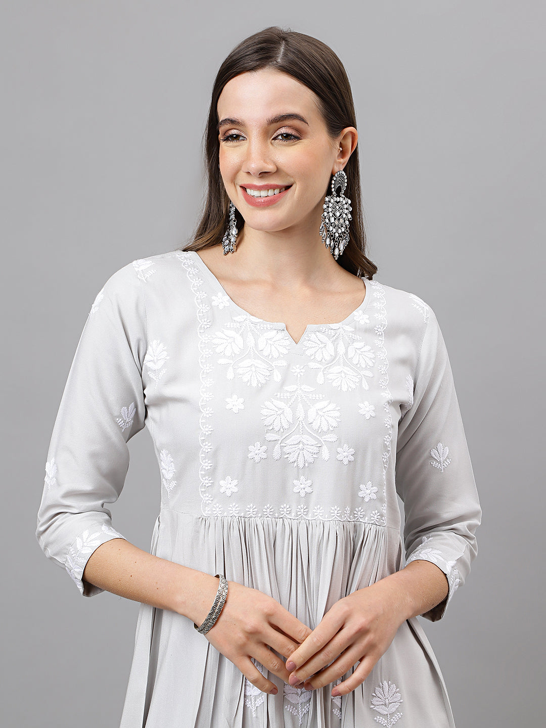 Rayon Anarkali Lucknowi Chikankari Ethnic Wear Kurta