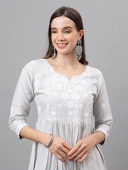RATAN Women's Rayon Anarkali Lucknowi Chikankari Ethnic Wear Kurta