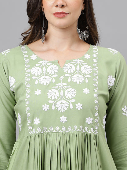 Rayon Anarkali Lucknowi Chikankari Ethnic Wear Kurta