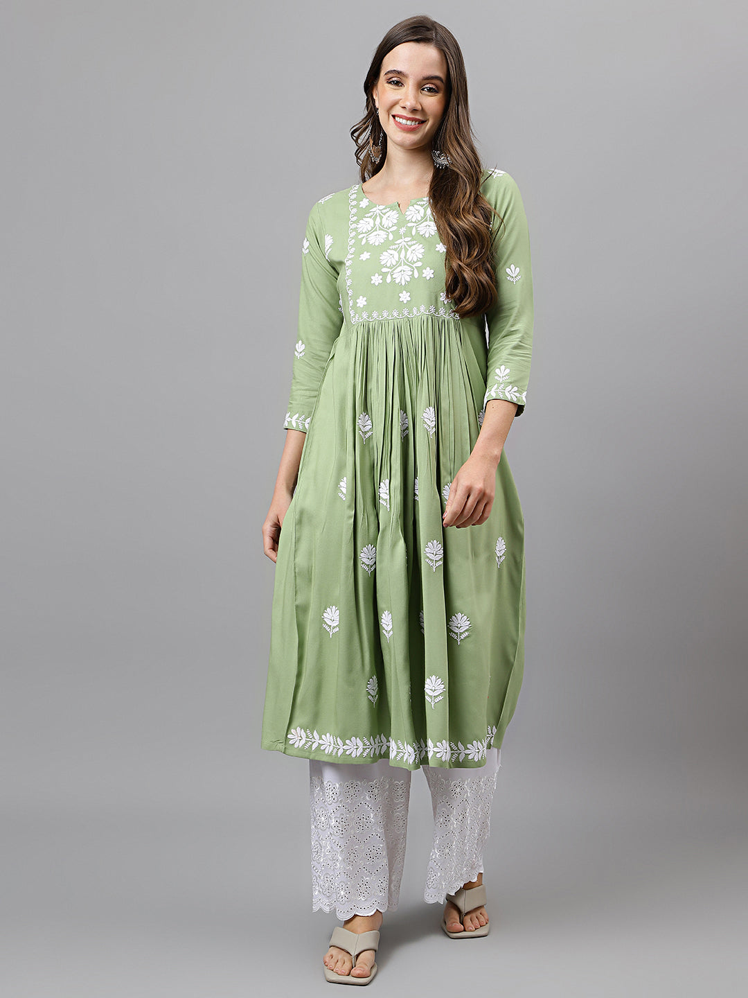 RATAN Women's Rayon Anarkali Lucknowi Chikankari Ethnic Wear Kurta