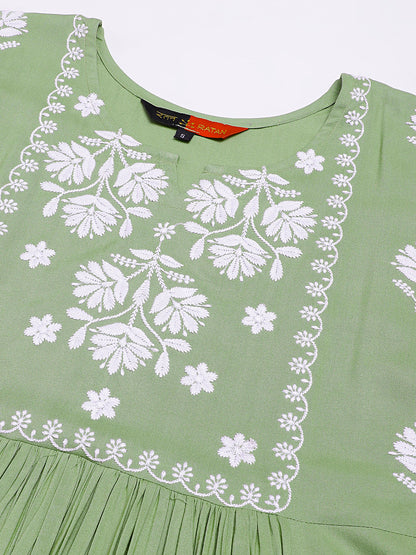 Rayon Anarkali Lucknowi Chikankari Ethnic Wear Kurta