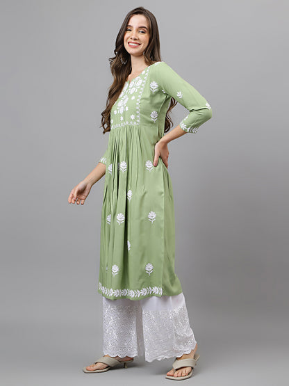 Rayon Anarkali Lucknowi Chikankari Ethnic Wear Kurta