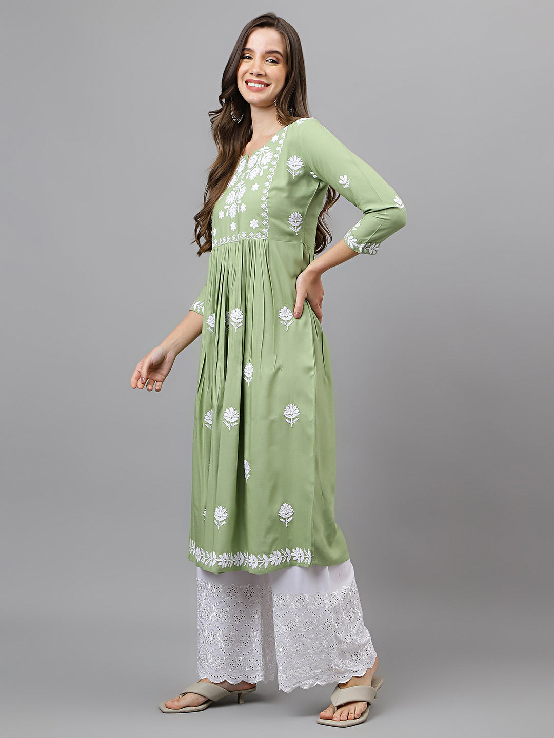 RATAN Women's Rayon Anarkali Lucknowi Chikankari Ethnic Wear Kurta