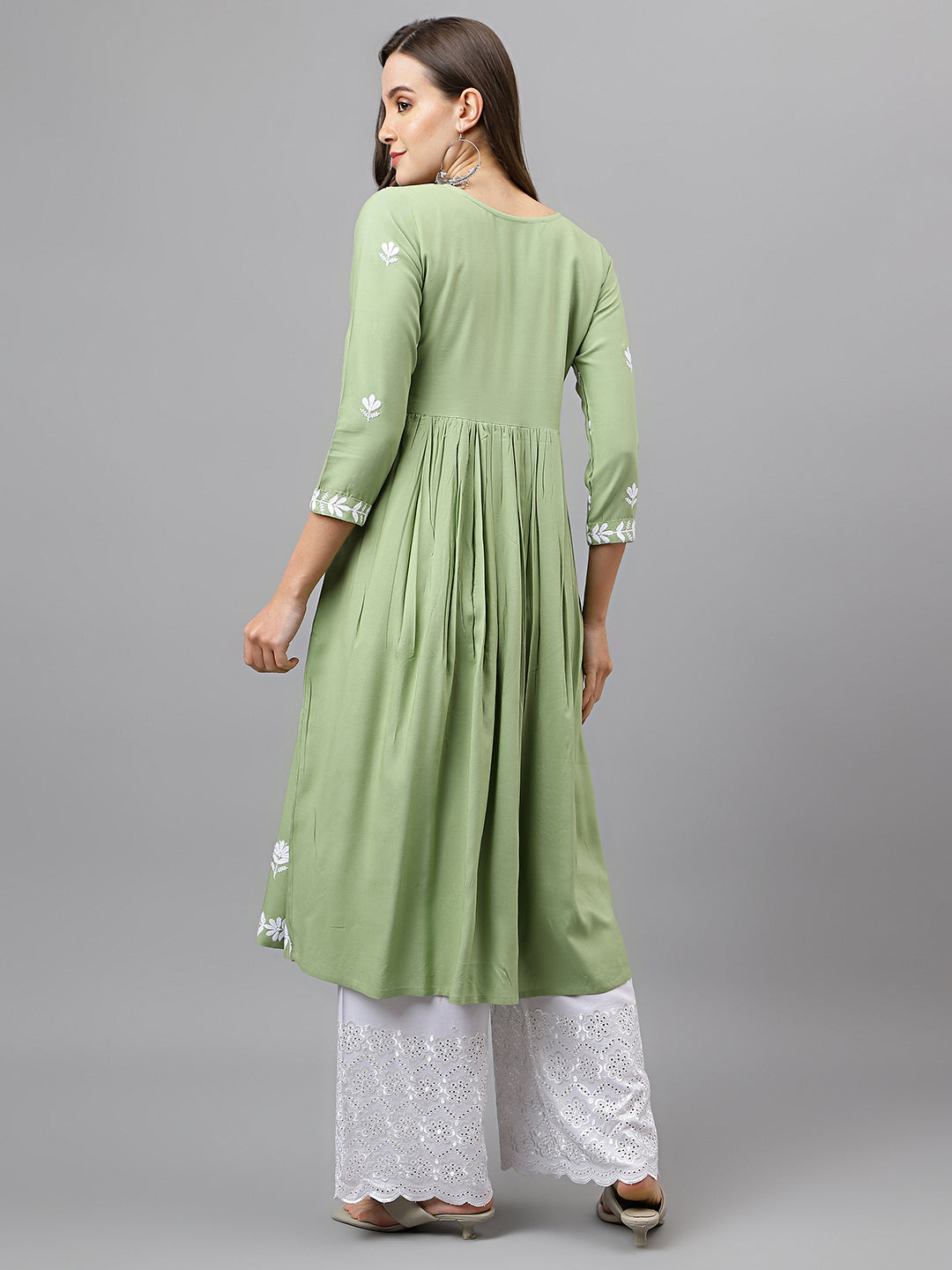 RATAN Women's Rayon Anarkali Lucknowi Chikankari Ethnic Wear Kurta