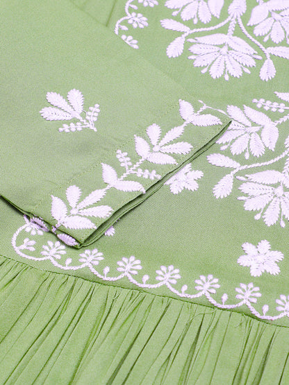 Rayon Anarkali Lucknowi Chikankari Ethnic Wear Kurta