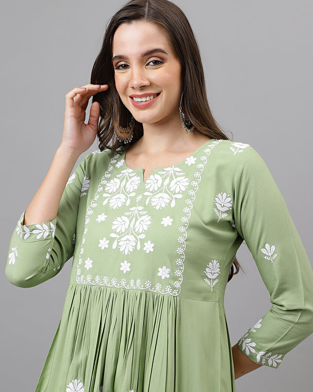 Rayon Anarkali Lucknowi Chikankari Ethnic Wear Kurta