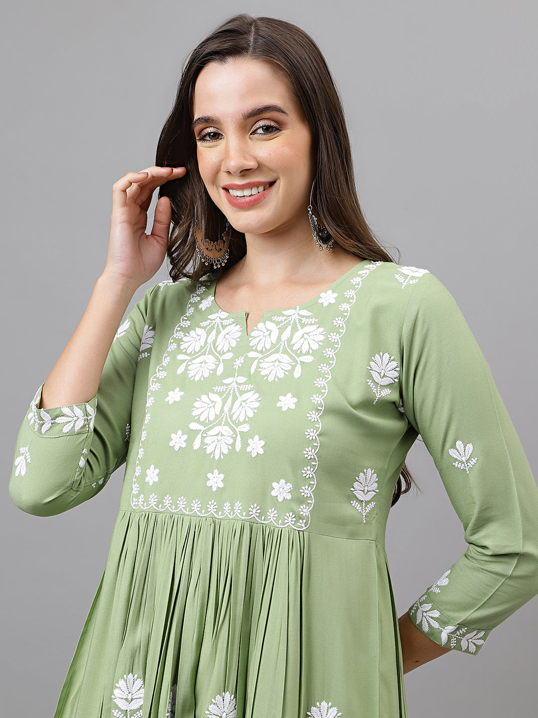 Rayon Anarkali Lucknowi Chikankari Ethnic Wear Kurta