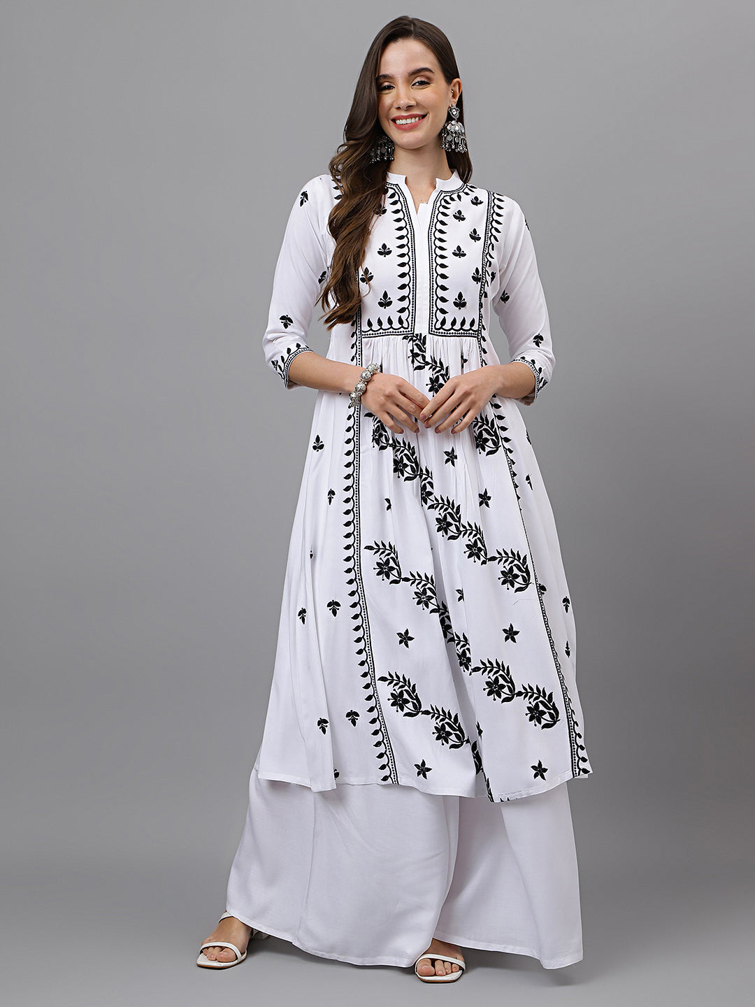 Women's Rayon Anarkali Lucknowi Chikankari Ethnic Wear Kurta