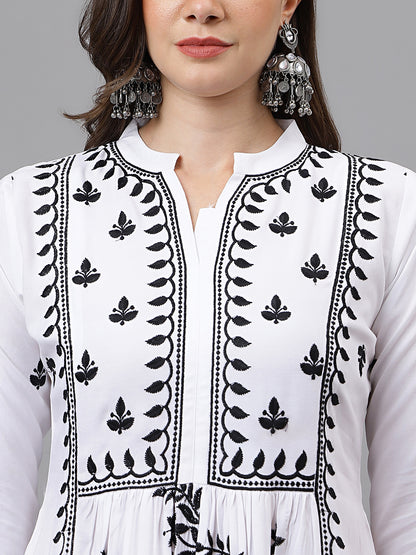 RATAN Women's Rayon Anarkali Lucknowi Chikankari Ethnic Wear Kurta
