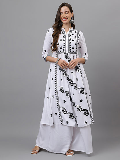 RATAN Women's Rayon Anarkali Lucknowi Chikankari Ethnic Wear Kurta