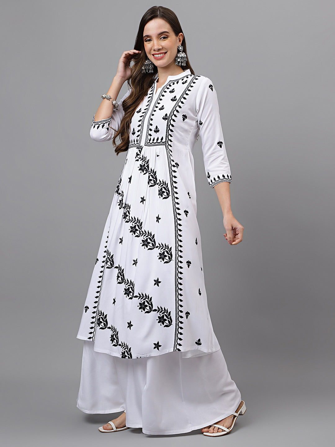 RATAN Women's Rayon Anarkali Lucknowi Chikankari Ethnic Wear Kurta