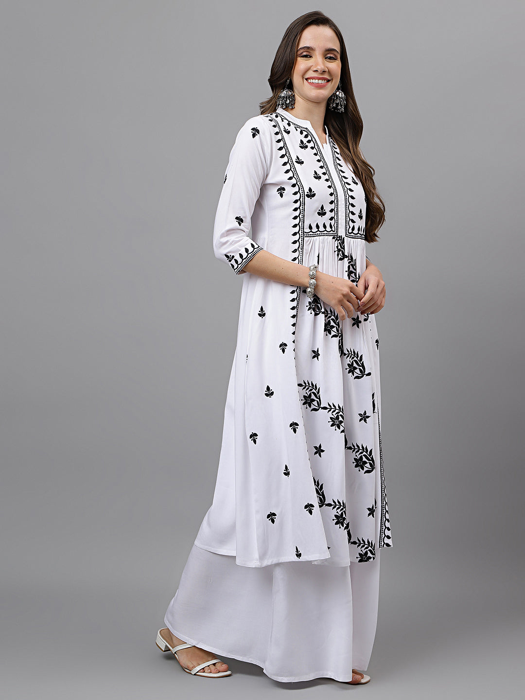 Women's Rayon Anarkali Lucknowi Chikankari Ethnic Wear Kurta