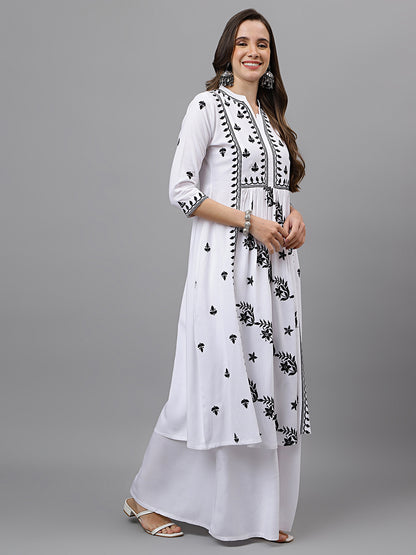 RATAN Women's Rayon Anarkali Lucknowi Chikankari Ethnic Wear Kurta