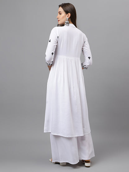 Women's Rayon Anarkali Lucknowi Chikankari Ethnic Wear Kurta