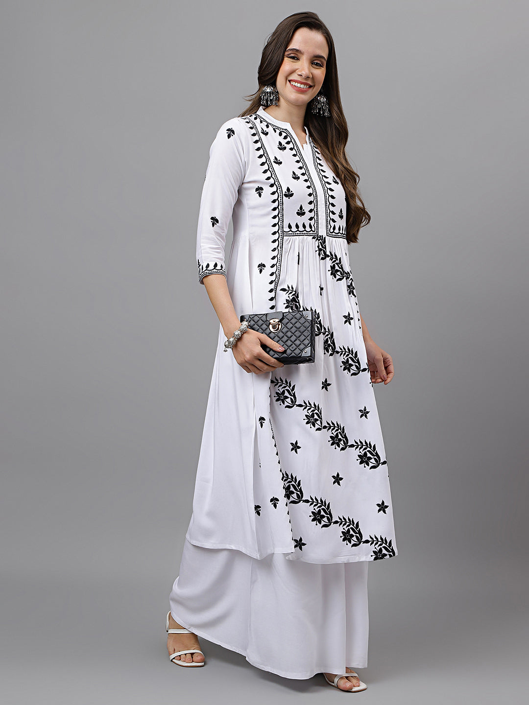 Women's Rayon Anarkali Lucknowi Chikankari Ethnic Wear Kurta