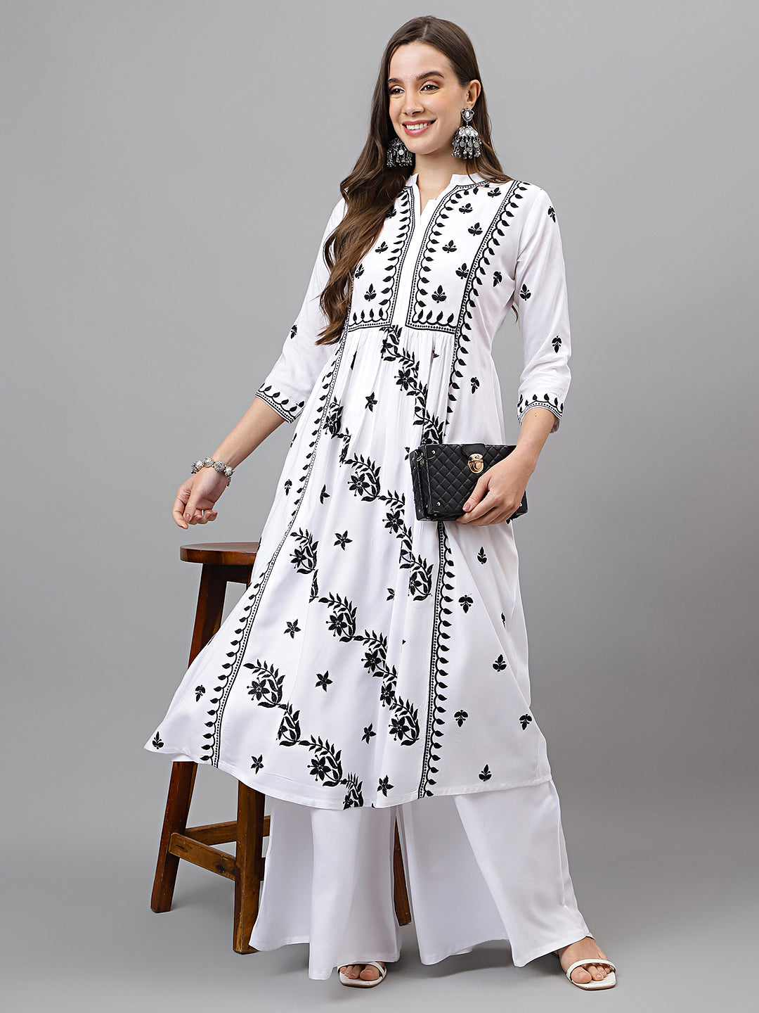 RATAN Women's Rayon Anarkali Lucknowi Chikankari Ethnic Wear Kurta