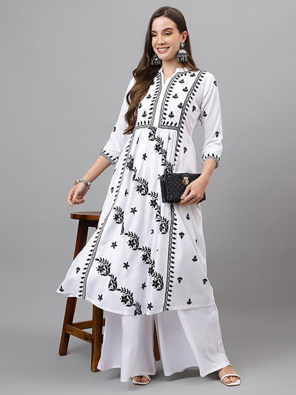 RATAN Women's Rayon Anarkali Lucknowi Chikankari Ethnic Wear Kurta