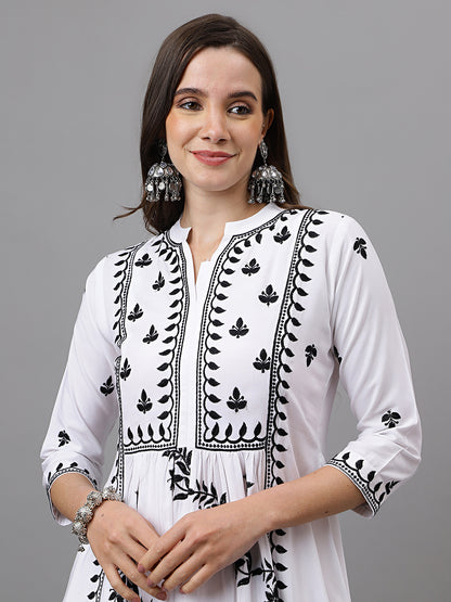 Women's Rayon Anarkali Lucknowi Chikankari Ethnic Wear Kurta