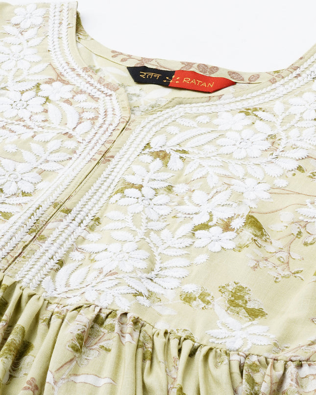 Rayon Printed Anarkali Lucknowi Chikankari Ethnic Wear Kurta