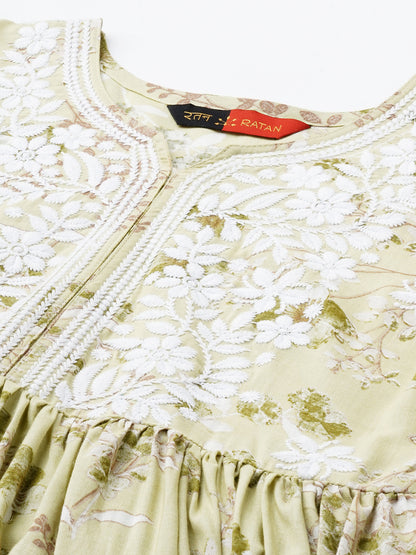 Rayon Printed Anarkali Lucknowi Chikankari Ethnic Wear Kurta