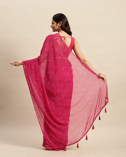 Chiffon Bandhani Printed Saree without Blouse Piece