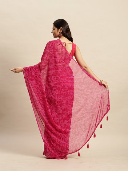 Chiffon Bandhani Printed Saree without Blouse Piece