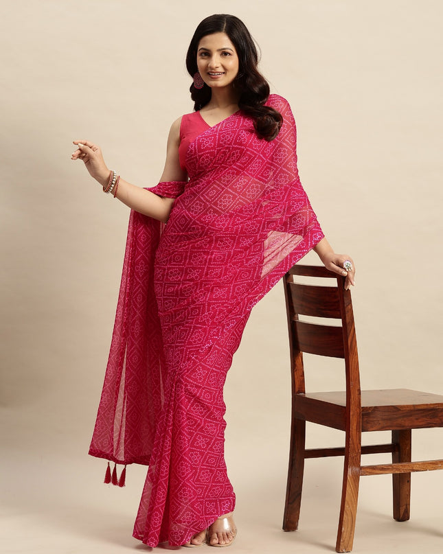 Chiffon Bandhani Printed Saree without Blouse Piece
