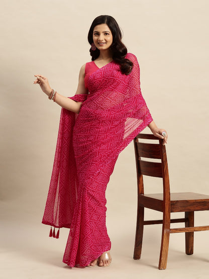 Chiffon Bandhani Printed Saree without Blouse Piece