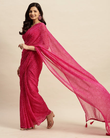 Chiffon Bandhani Printed Saree without Blouse Piece