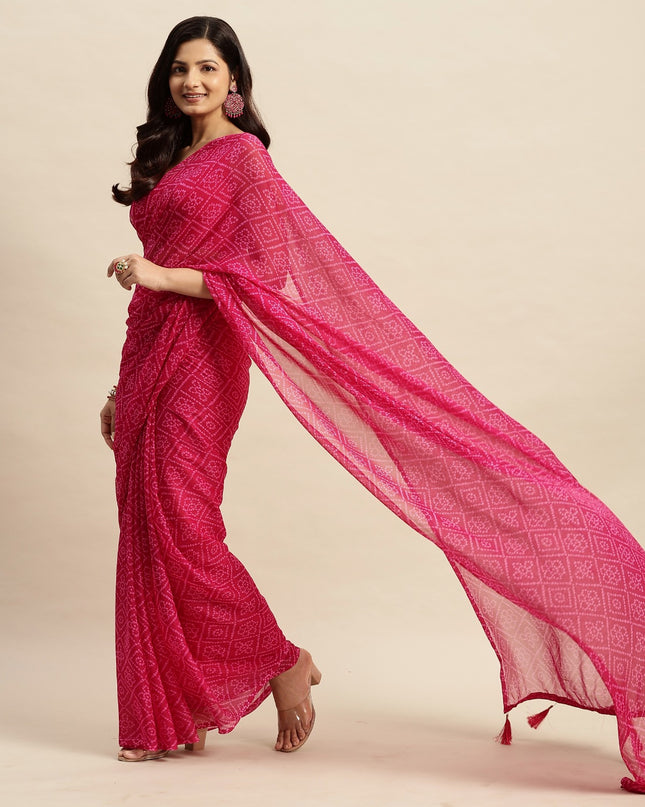 Chiffon Bandhani Printed Saree without Blouse Piece