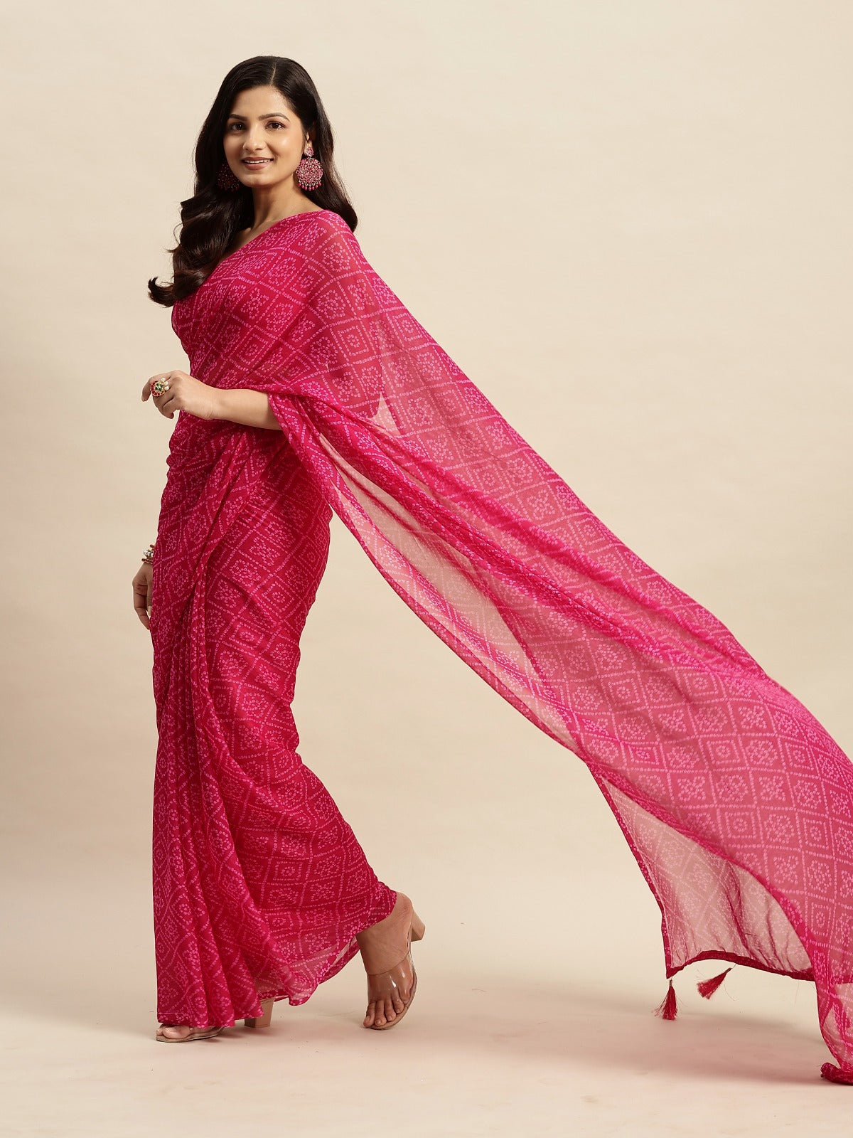 Chiffon Bandhani Printed Saree without Blouse Piece