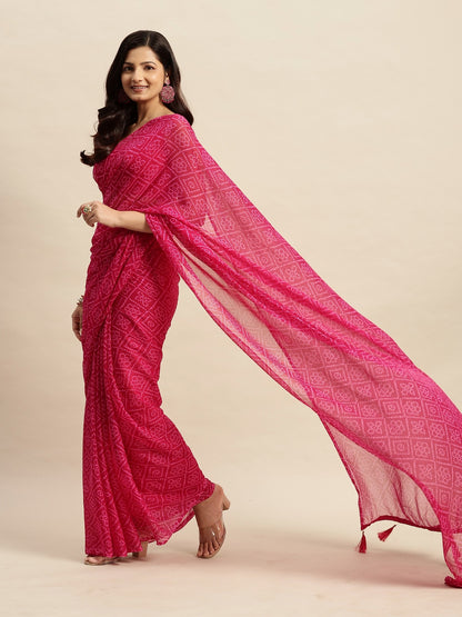 Chiffon Bandhani Printed Saree without Blouse Piece