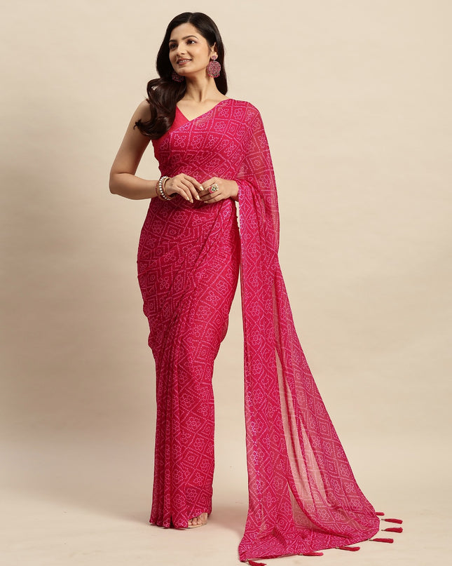Chiffon Bandhani Printed Saree without Blouse Piece
